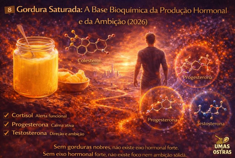 Gordura Saturada: A Base Bioquímica da Produção Hormonal, do Foco e da Ambição em 2026 Como as Gorduras Nobres Sustentam Testosterona, Cortisol Funcional e Direção Mental
