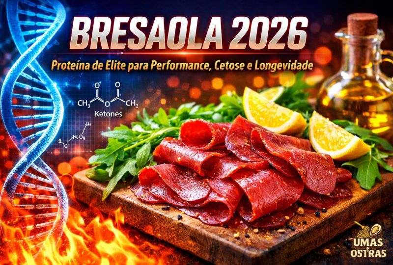 "Capa do artigo Bresaola 2026: Engenharia da proteína de elite, cetose e longevidade no portal umaseostras.com.br".