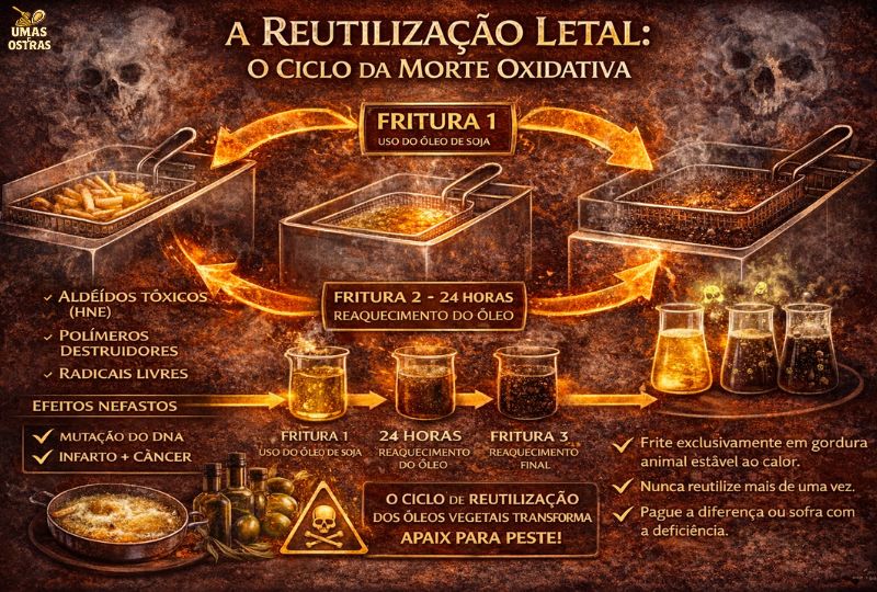 Óleo Reaquecido: De Dourado a Tóxico em Poucos Ciclos