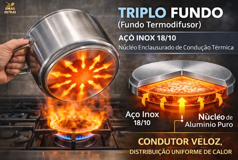 O Segredo das Panelas Premium: Núcleo de Alumínio e Difusão Térmica Perfeita