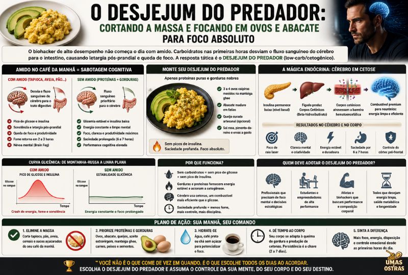 Infográfico Sobre Café da Manhã Cetogênico com Ovos e Abacate Para Energia e Clareza Mental