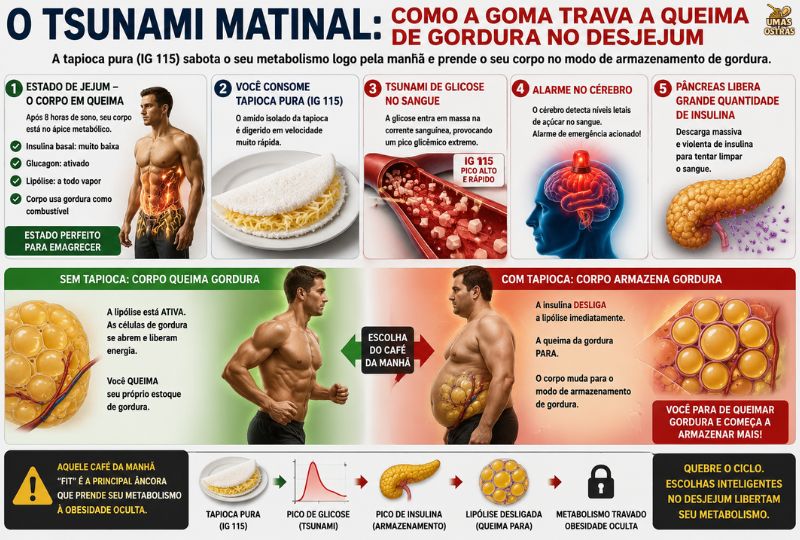 Infográfico Sobre Tapioca e Insulina: Impacto da Goma no Metabolismo e na Queima de Gordura