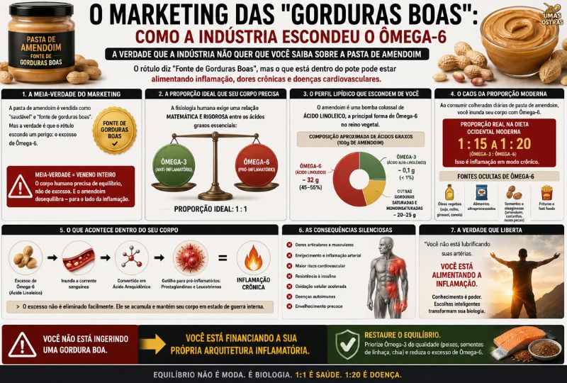 Infográfico Sobre Pasta de Amendoim, Ômega-6, Ácido Linoleico e Inflamação no Corpo