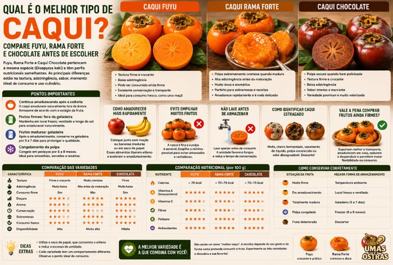 Fuyu, Rama Forte ou Chocolate: Descubra as Diferenças Entre as Principais Variedades de Caqui