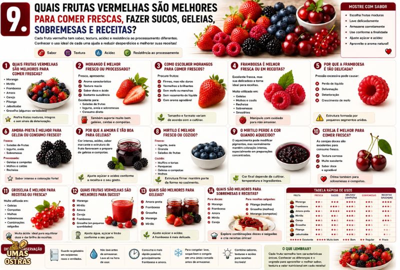 Morango, Framboesa, Amora, Mirtilo, Cereja e Outras Frutas Vermelhas: Melhores Usos na Cozinha