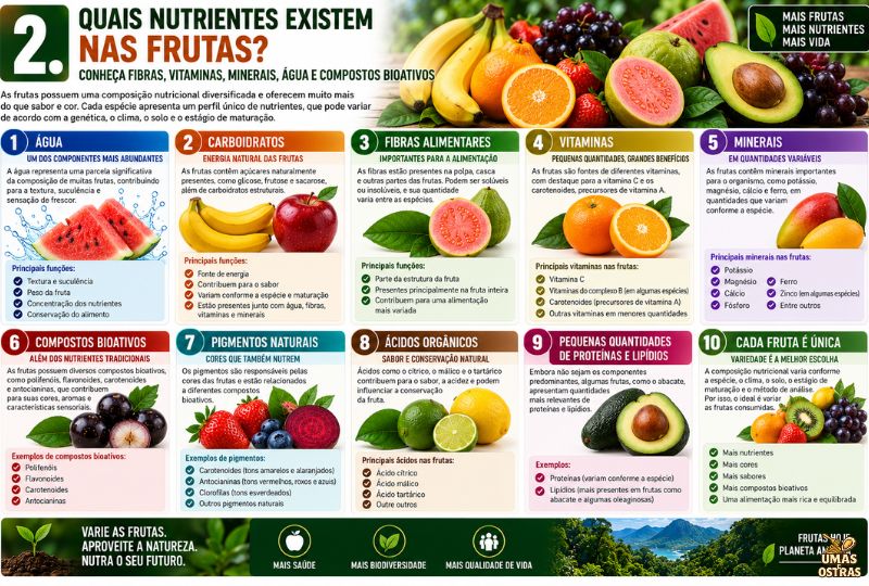 Nutrientes das Frutas: Água, Carboidratos, Fibras, Vitaminas, Minerais e Compostos Bioativos