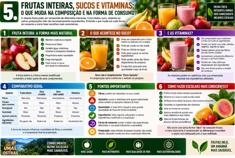 Fruta Inteira ou Suco? Entenda as Diferenças em Fibras, Açúcares, Ingredientes e Forma de Consumo