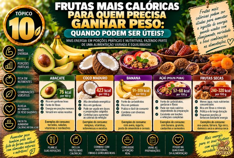 Frutas para Ganhar Peso: Abacate, Coco, Banana, Açaí e Frutas Secas