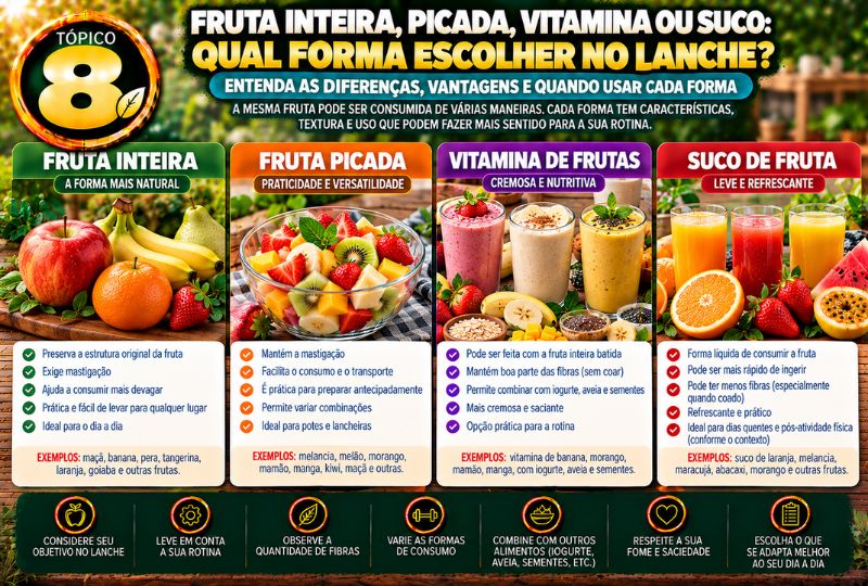 Frutas no Lanche da Tarde: Diferenças Entre Consumir Inteira, Picada, Batida ou em Suco